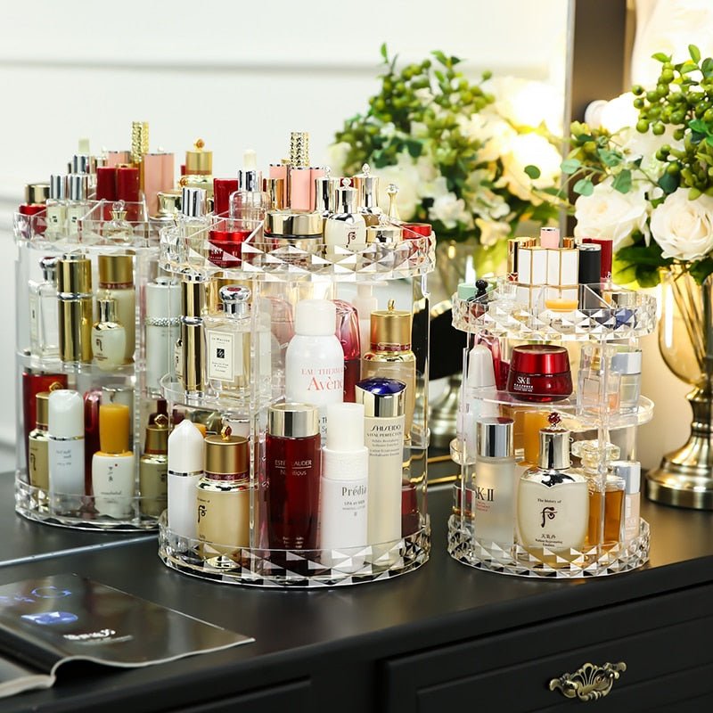 Boîte Cosmétiques Rotative Transparente - Organisateur Maquillage 360° - Saunders Cosmétiques
