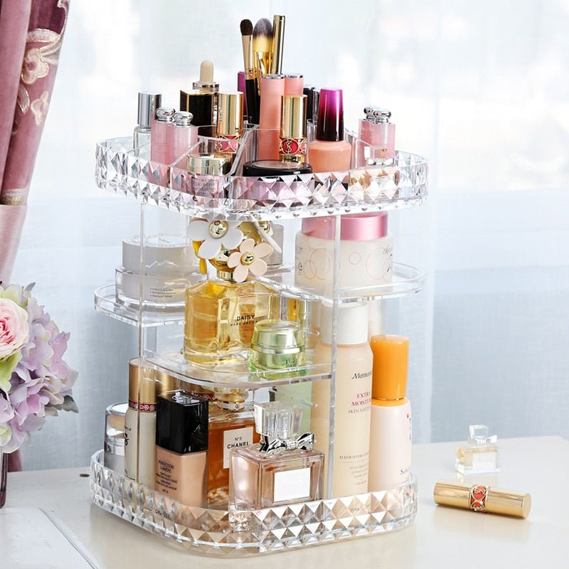 Boîte Cosmétiques Rotative Transparente - Organisateur Maquillage 360° - Saunders Cosmétiques