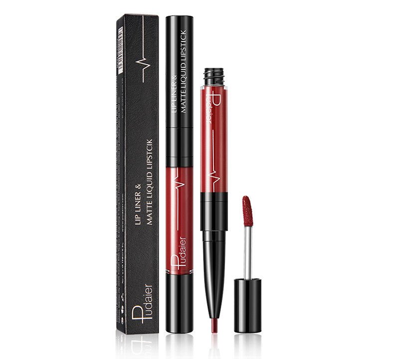 Gloss à Lèvres Mat 2 en 1 Pudaier - Crayon Contour et Gloss Longue Tenue Rouge Agate - Saunders Cosmétiques