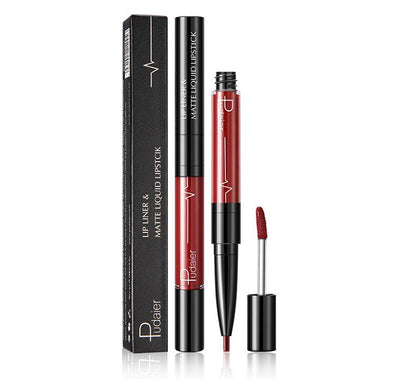Gloss à Lèvres Mat 2 en 1 Pudaier - Crayon Contour et Gloss Longue Tenue Rouge Agate - Saunders Cosmétiques