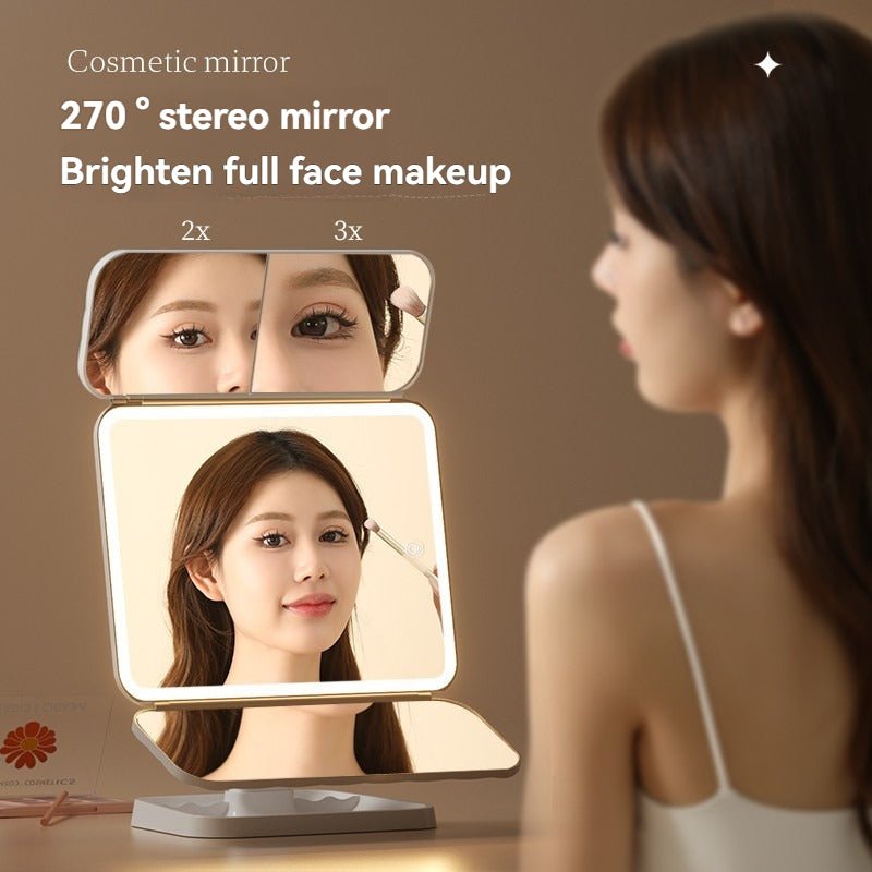 Miroir de Beauté Pliable avec Éclairage LED - Miroir de Maquillage Portable - Saunders Cosmétiques