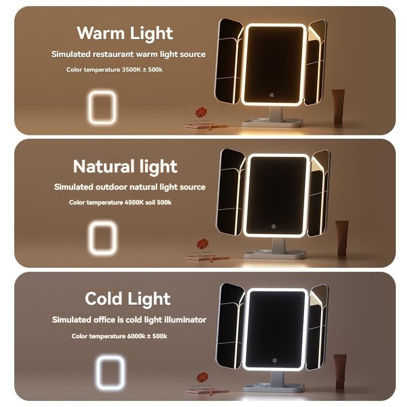 Miroir de Beauté Pliable avec Éclairage LED - Miroir de Maquillage Portable - Saunders Cosmétiques