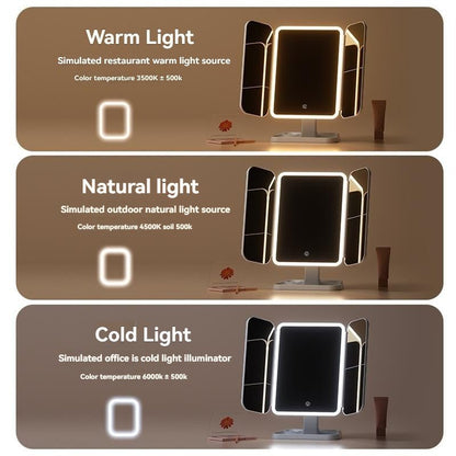 Miroir de Beauté Pliable avec Éclairage LED - Miroir de Maquillage Portable - Saunders Cosmétiques