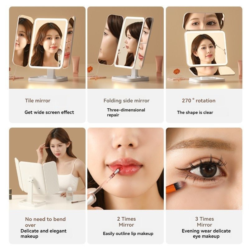 Miroir de Beauté Pliable avec Éclairage LED - Miroir de Maquillage Portable - Saunders Cosmétiques