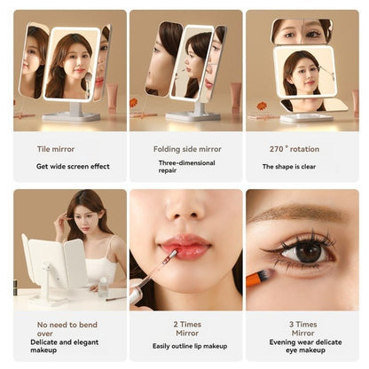 Miroir de Beauté Pliable avec Éclairage LED - Miroir de Maquillage Portable - Saunders Cosmétiques