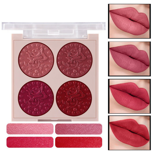 Palette Rouge à Lèvres MISS ROSE 4 Couleurs - Gloss Hydratant Longue Tenue - Saunders Cosmétiques